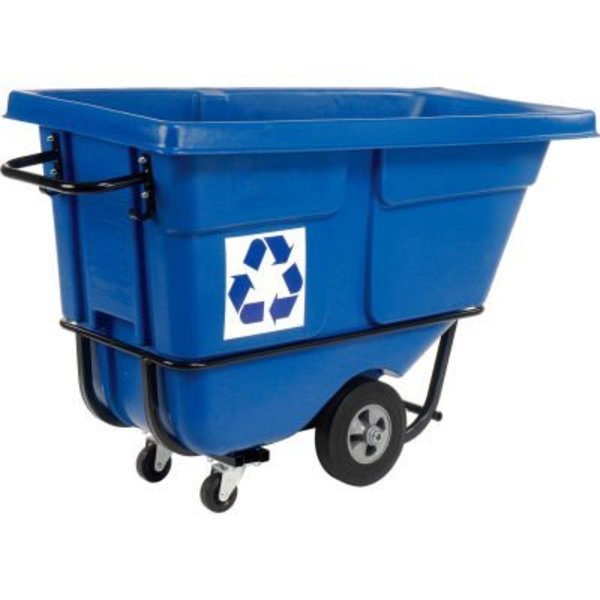 Rubbermaid Commercial RubbermaidÂ Standard Duty Plastic Tilt Truck, We Recycle Logo, 1/2 Cu. Yd. Cap, 850 Lbs. Cap, Blue FG130573 BLUE